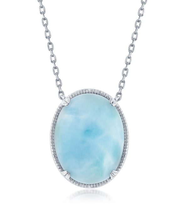 Sterling Silver Larimar Textured Frame 4 Prong Necklace, 16-18"