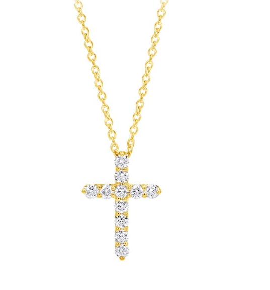 14Y Round Diamond Cross Pendant on 18" Cable with Lobster