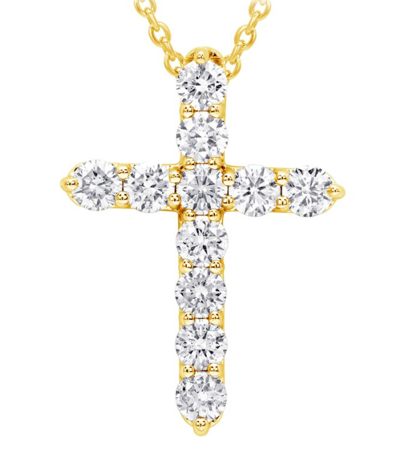 14Y Round Diamond Cross Pendant on 18" Cable with Lobster