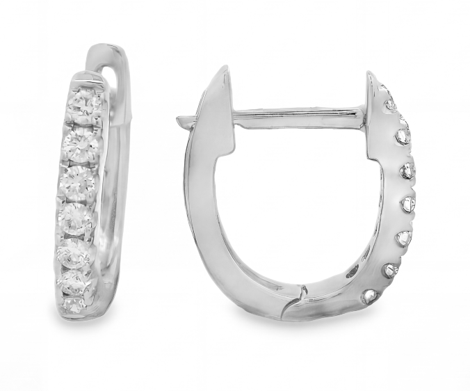 Small 14W Diamond Huggie Hoop Earrings .18ctw