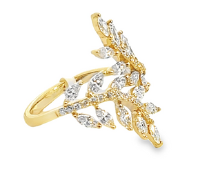 18Y Marquise/Rd Diamond Bypass Leaf Ring, 1.25ctw Sz 6.75  20 MQ Dia=1.08 32 RD Dia+ .17ctw