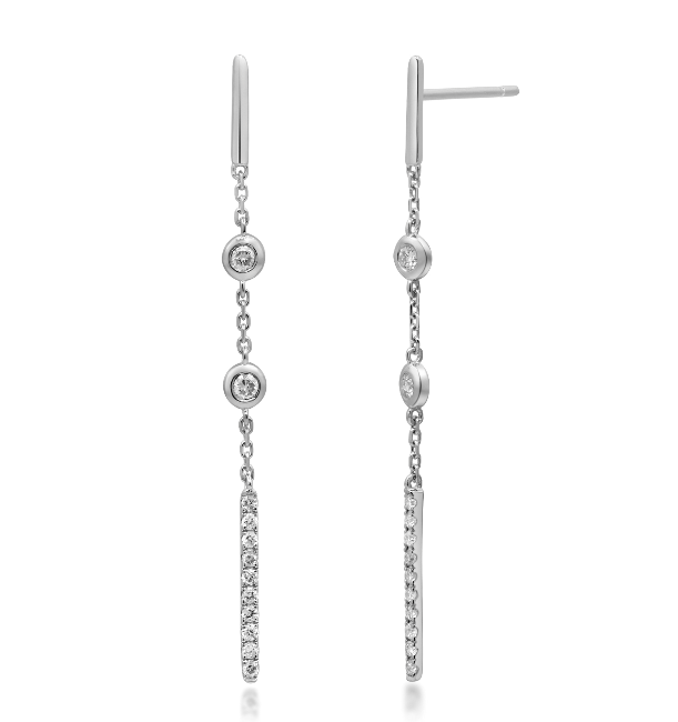 14W Bar Stud Bezel Set Rd Diamond and Pave Dangle Earrings