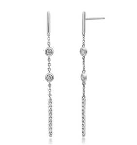 14W Bar Stud Bezel Set Rd Diamond and Pave Dangle Earrings