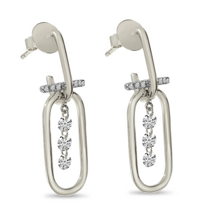 14W Large Paperclip Earring with Diamond Bar & Drilled Diamond Accents