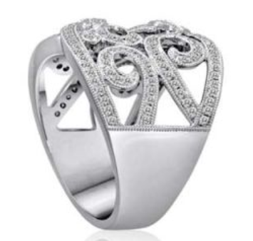 14W Wide Milgrain Open Swirl Filigree Beadset Diamond Ring  164D=.61ctw