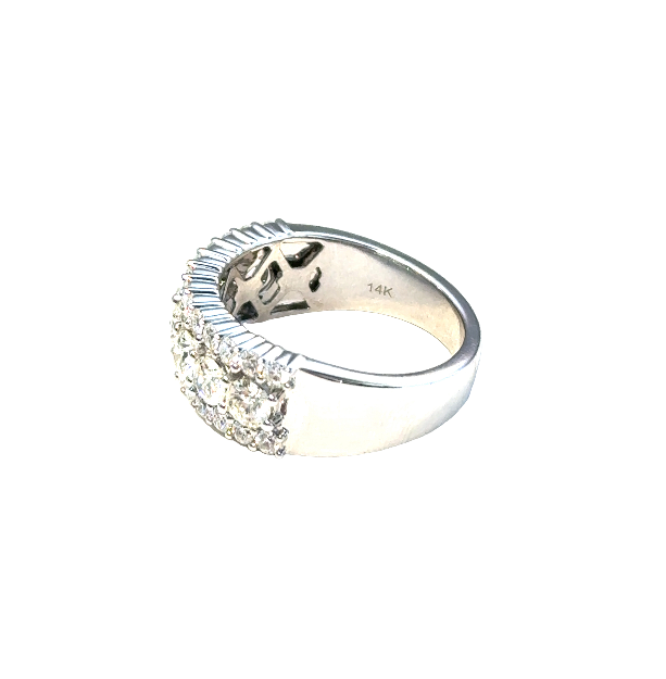 14W 1.76ctw H/I SI1-SI2 3 Row Rd Diamond Band Size 6  33 RBC = 1.76ctw