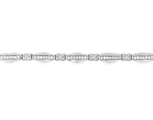 Platinum Oval and Double Bar Bead Set Diamond Bracelet