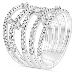 14W 5 Band Scatter Diamond Wide Open Concept Ring  124D=1.00ctw