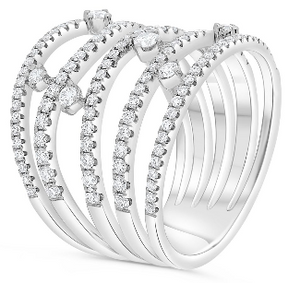 14W 5 Band Scatter Diamond Wide Open Concept Ring  124D=1.00ctw