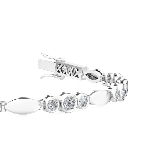 14W 7" 1.82ctw F-G/VS1 RBC LG Bezel-Set Diamond Bracelet Diamonds Set In Groups of 3 with Gold Marquise Spacers  24 RBC