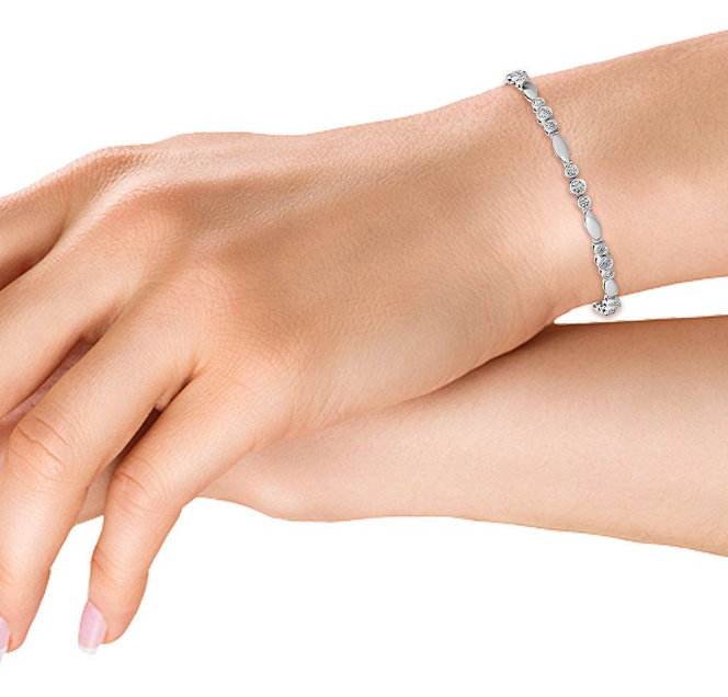 14W 7" 1.82ctw F-G/VS1 RBC LG Bezel-Set Diamond Bracelet Diamonds Set In Groups of 3 with Gold Marquise Spacers  24 RBC