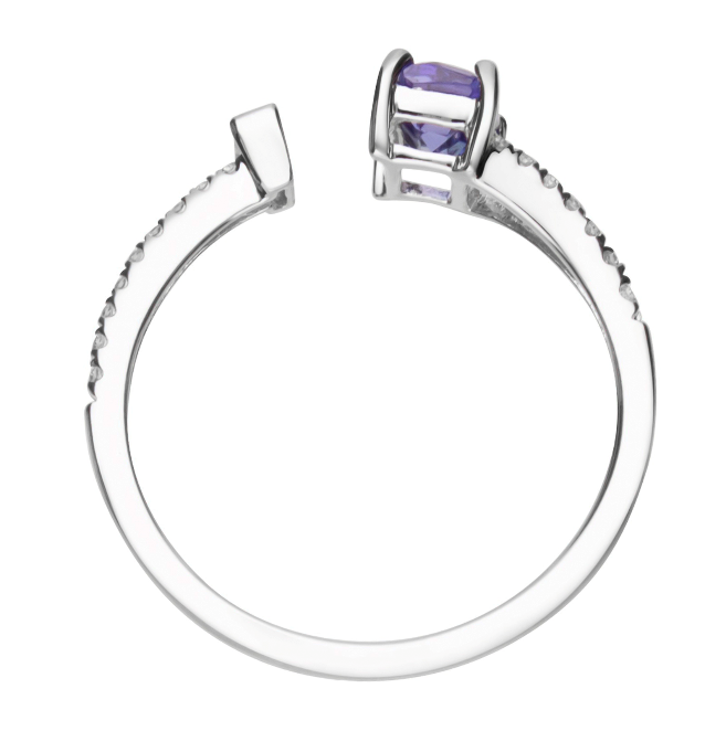 14W E/C Tanzanite and Bag/Rd Diamond Open Petite Band Ring