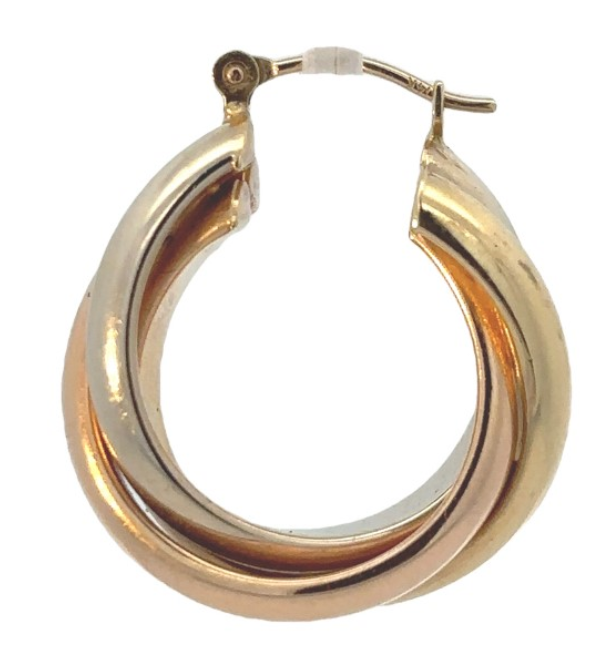 14kt Triple Tri-Gold 1" Hoop Earrings