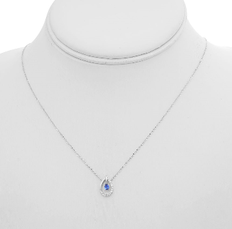 Roman Jules 14W Pear Shape Sapphire with Asymmetrical Diamond Halo Necklace