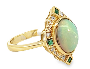 14Y Ethiopian Opal and Diamond Emerald Halo Ring Size 7