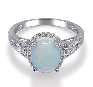 14W Oval Ethiopian Opal with Diamond Halo and Split Shank Size 7