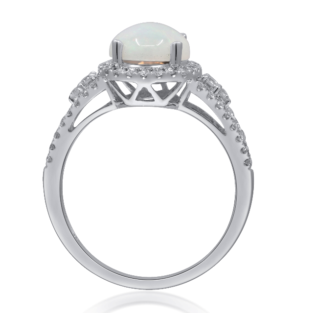 14W Oval Ethiopian Opal with Diamond Halo and Split Shank Size 7