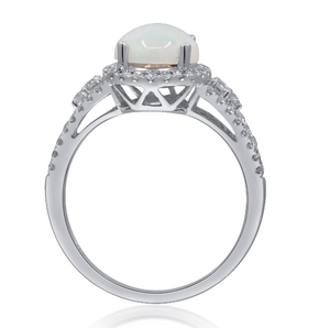 14W Oval Ethiopian Opal with Diamond Halo and Split Shank Size 7