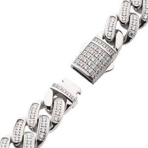 St. St./CZ 8" 12mm Cuban Link Bracelet Double Tab Box Clasp