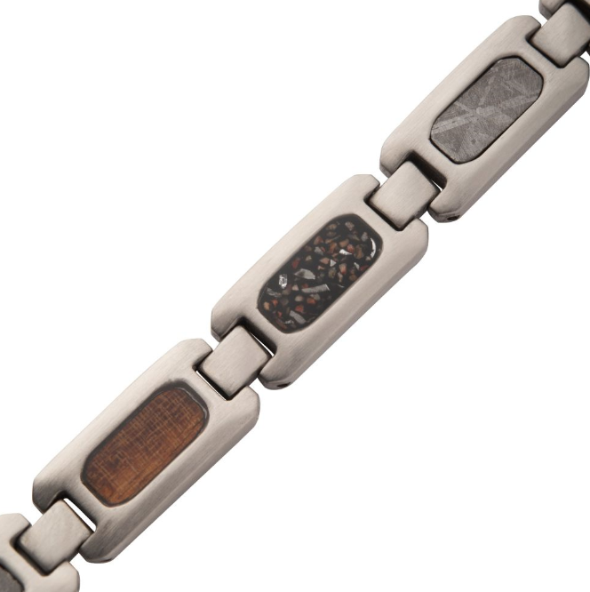 St. St Link Bracelet w/ W.B. Wood, Dinosaur Bone, & Meteorite  8.5"
