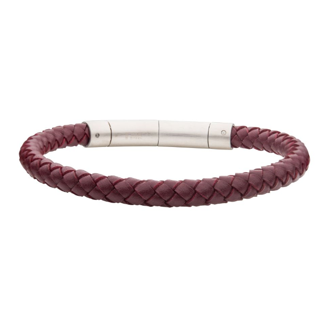 8-8.5" Burgundy Genuine Full Grain Cowhide Leather Bracelet