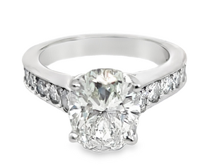 Platinum 10x7.8mm 2.83ct I/SI2 Oval Diamond in Bead Set Diamond Ring sz 5