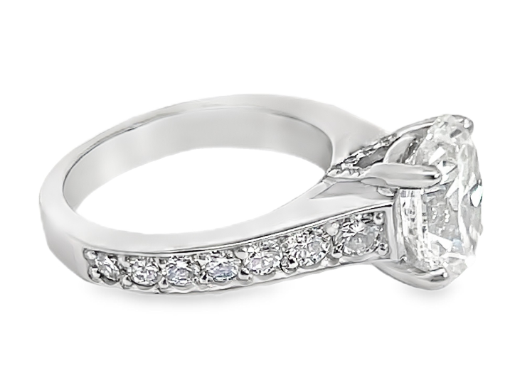 Platinum 10x7.8mm 2.83ct I/SI2 Oval Diamond in Bead Set Diamond Ring sz 5