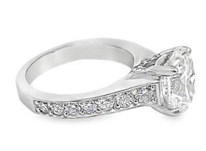 Platinum 10x7.8mm 2.83ct I/SI2 Oval Diamond in Bead Set Diamond Ring sz 5