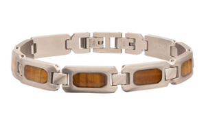 Stainless Steel Matte Finish Tiger Eye Inlay Sizeable Link Bracelet