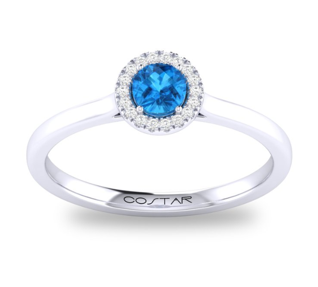 10W 4mm Round Blue Topaz Diamond Ring sz 6