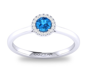10W 4mm Round Blue Topaz Diamond Ring sz 6