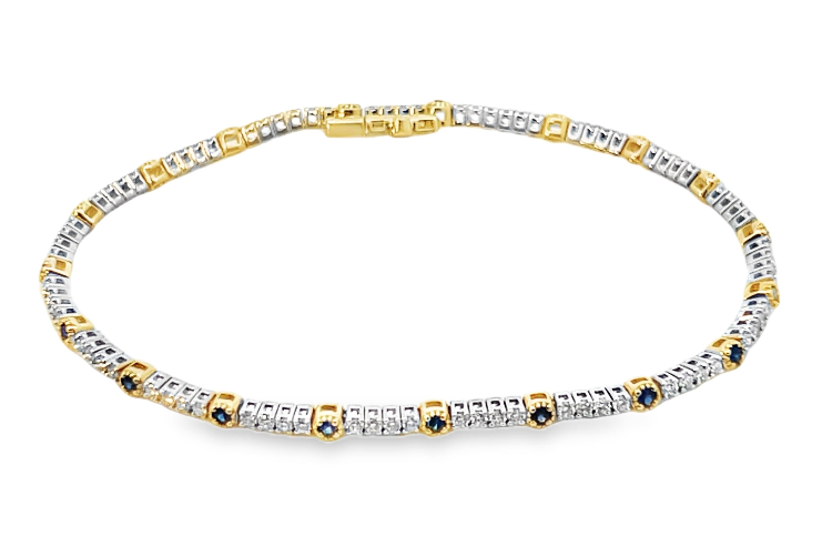 14TT 1.49ctw Diamond and Milgrained Blue Sapphire Accent Bracelet