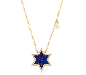 14Y Blue Lapis Diamond Halo Star Pendant on 18" Cable Chain