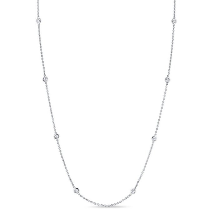 14W Lab Grown 8-Bezel Set Round Diamond By The Yard Necklace 16-20"