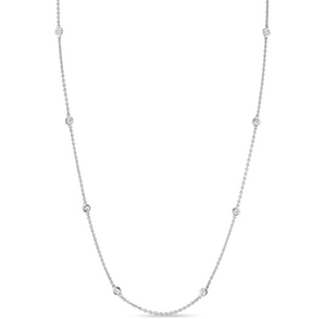 14W Lab Grown 8-Bezel Set Round Diamond By The Yard Necklace 16-20"