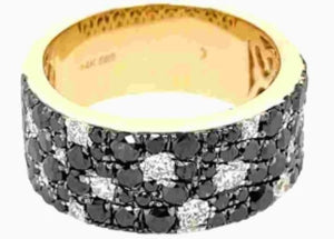 14Y Black and White Diamond Pave Cigar Band Style Ring sz 6.5