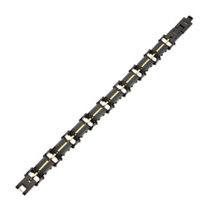 Stainless Steel Black Carbon Fiber and Gold Colored Link Bracelet