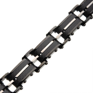 Stainless Steel Black Carbon Fiber and Matte Finish Link Bracelet