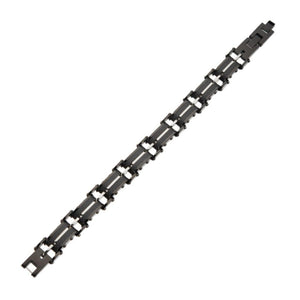 Stainless Steel Black Carbon Fiber and Matte Finish Link Bracelet