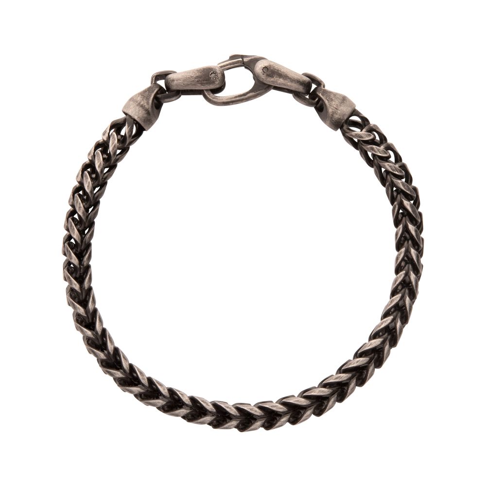 Stainless Steel 5mm Brushed Antiqued Finish Sandblast Franco Chain Bracelet