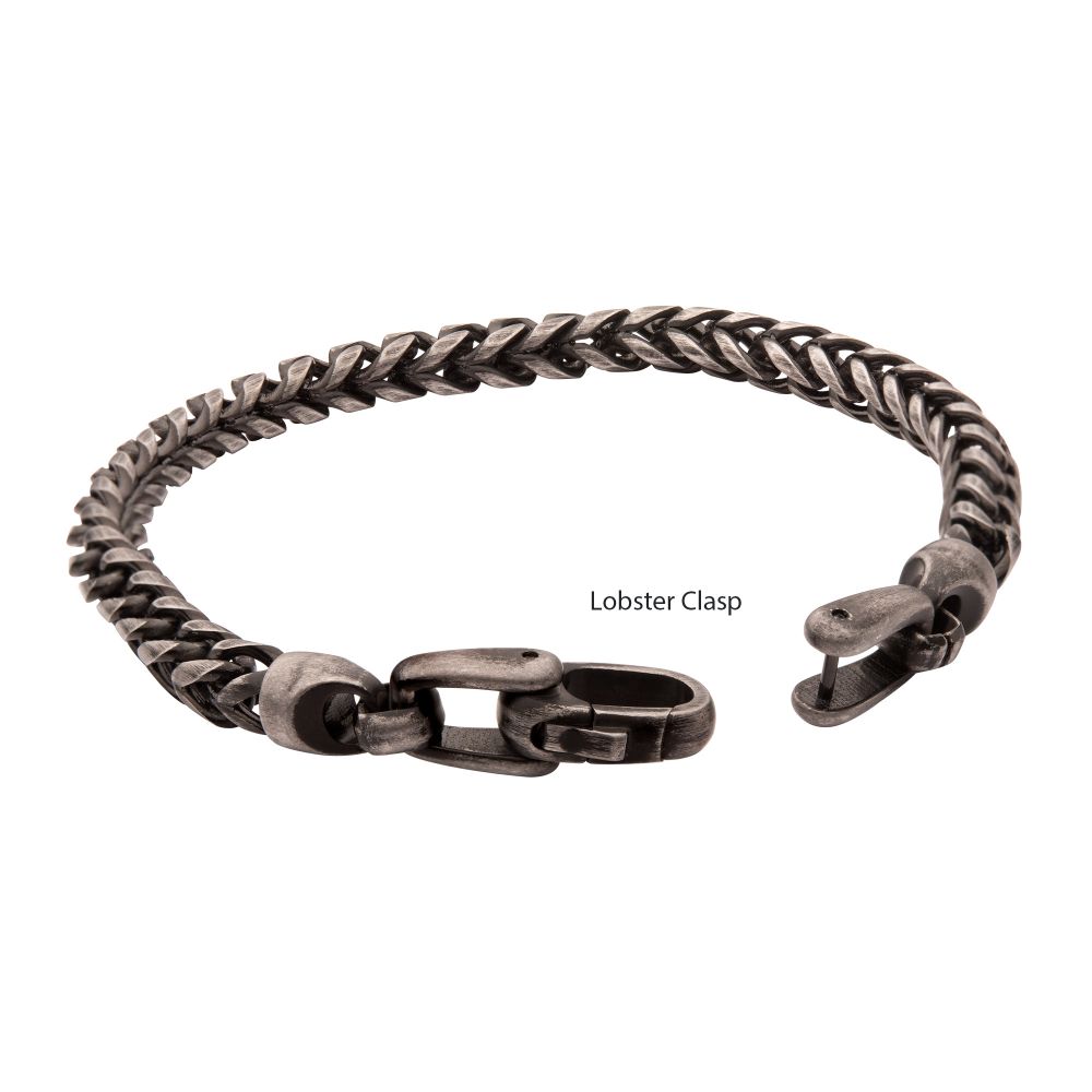 Stainless Steel 5mm Brushed Antiqued Finish Sandblast Franco Chain Bracelet
