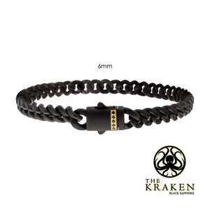 Stainless Steel 18YGP 6mm Black Matte Finish Cuban Bracelet with Black Sapphires