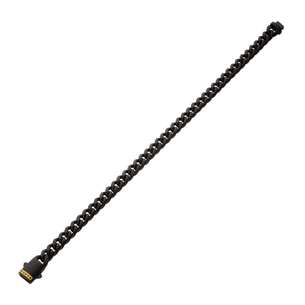 Stainless Steel 18YGP 6mm Black Matte Finish Cuban Bracelet with Black Sapphires