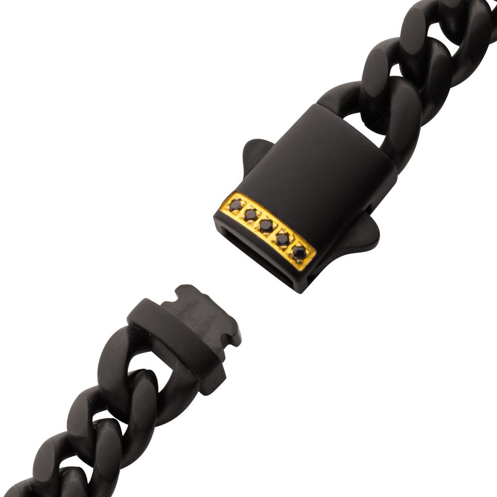 Stainless Steel 18YGP 6mm Black Matte Finish Cuban Bracelet with Black Sapphires