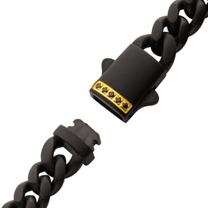 Stainless Steel 18YGP 6mm Black Matte Finish Cuban Bracelet with Black Sapphires