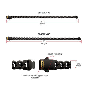 Stainless Steel 18YGP 6mm Black Matte Finish Cuban Bracelet with Black Sapphires