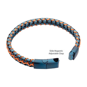 Stainless Steel Matte Finish Blue Box Chain with Orange Wax Cord Bracelet