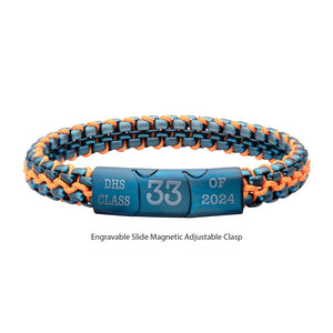 Stainless Steel Matte Finish Blue Box Chain with Orange Wax Cord Bracelet