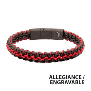 Stainless Steel Matte Finish Black Box Chain with Red Wax Cord Bracelet