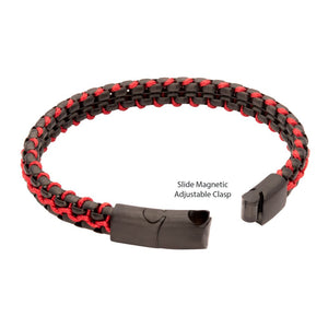 Stainless Steel Matte Finish Black Box Chain with Red Wax Cord Bracelet